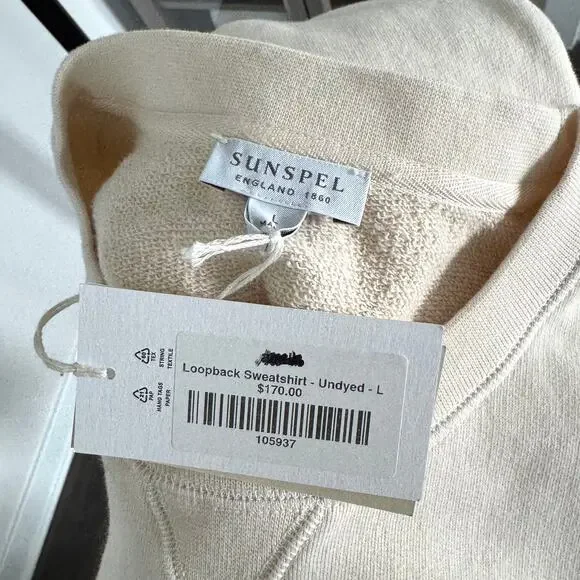 SUNSPEL Loopback Undyed Sweatshirt Large NEW Cream Cotton Crewneck Pullover